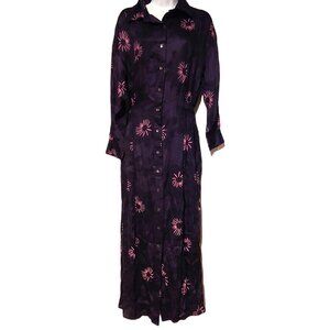 Omika Simone Maxi Dress Mara Midnight Button Down Silky Pockets S NWT